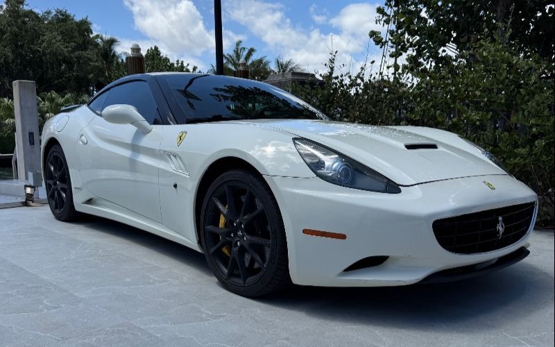 Ferrari California Front Side View Of White Car Outside